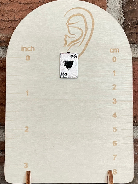 Ace of Hearts Playing Card Stud Earrings - Black