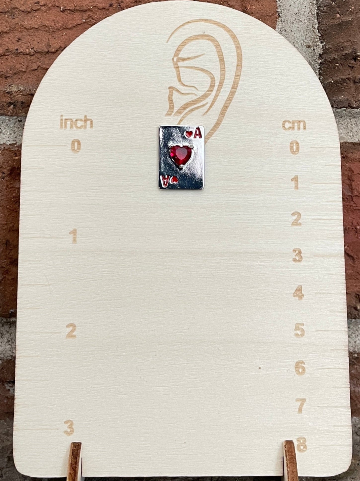 Ace of Hearts Playing Card Stud Earrings - Red