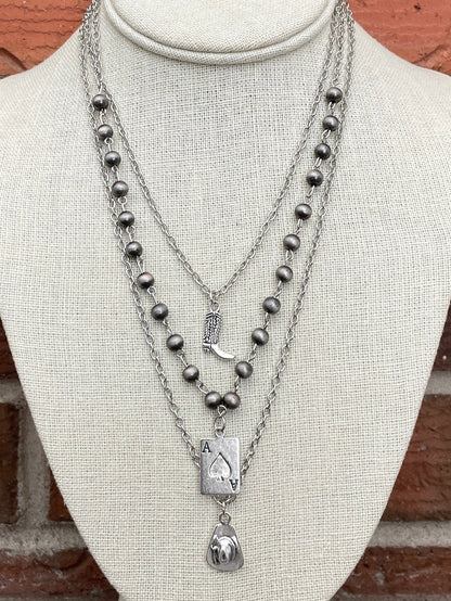 Ace of Spades Necklace Set with Spaced Navajo Style Pearls
