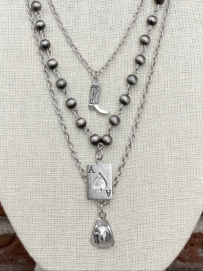 Ace of Spades Necklace Set with Spaced Navajo Style Pearls