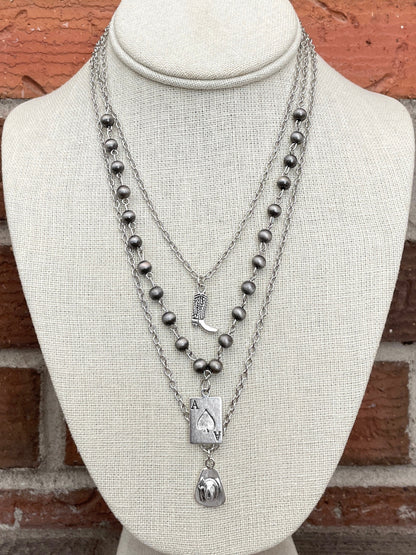 Ace of Spades Necklace Set with Spaced Navajo Style Pearls