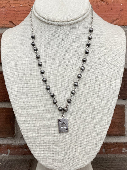 Ace of Spades Necklace Set with Spaced Navajo Style Pearls