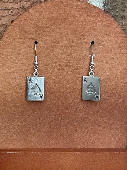 Ace of Spades Playing Card Drop Earrings
