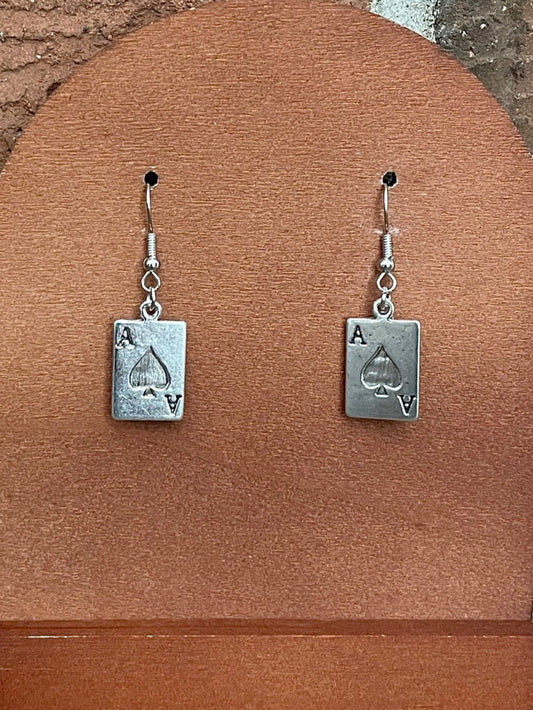 Ace of Spades Playing Card Drop Earrings
