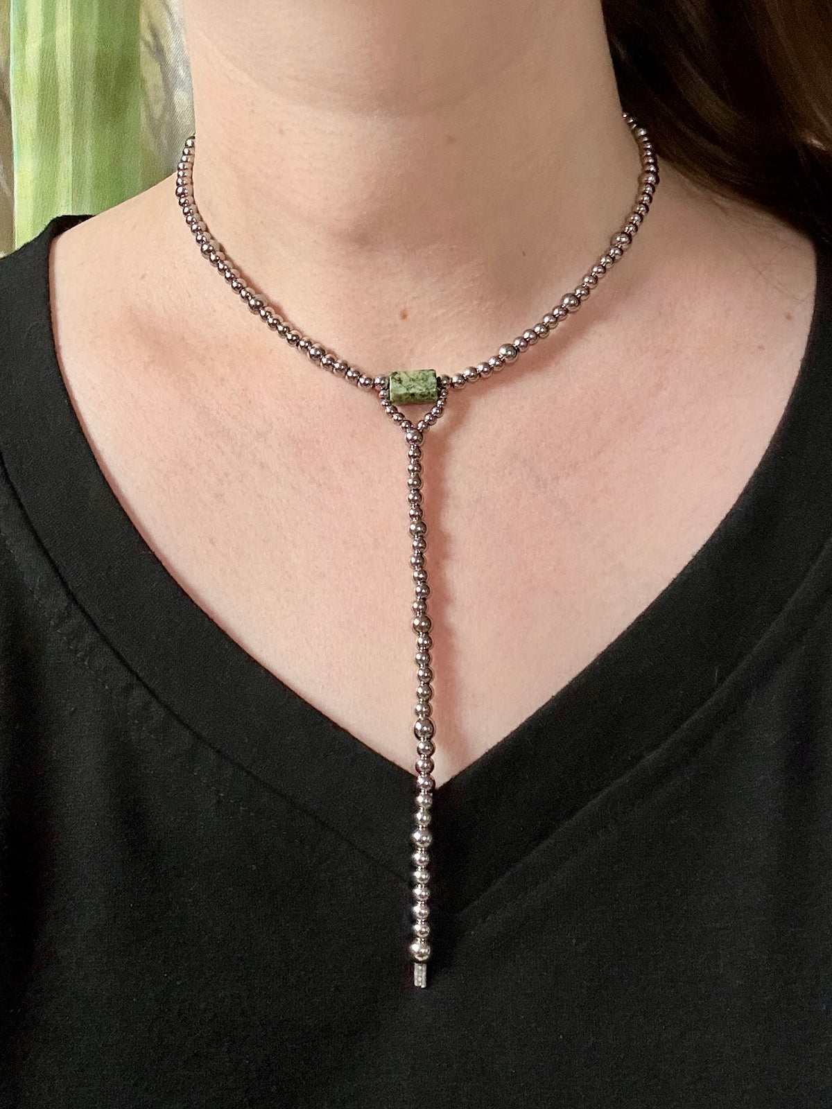 African Turquoise Stainless Steel Western Pearl Lariat Choker Necklace 14 inch Red Saguaro Jewelry by Cimarron Red Saguaro Trading Post