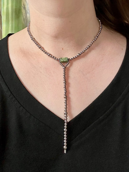 African Turquoise Stainless Steel Western Pearl Lariat Choker Necklace 14 inch Red Saguaro Jewelry by Cimarron Red Saguaro Trading Post