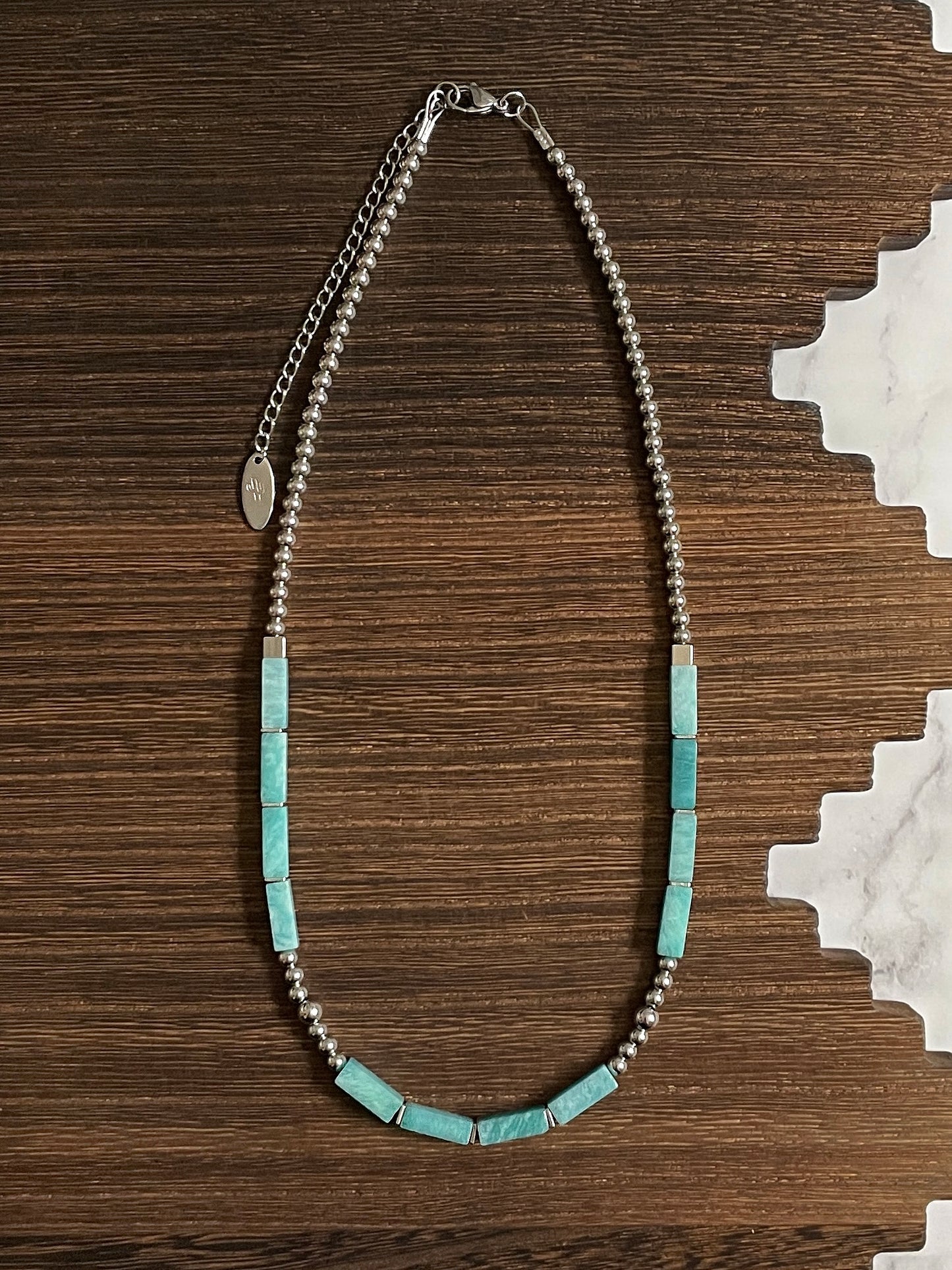 Amazonite Pillar Western Pearl Necklace 18 inch