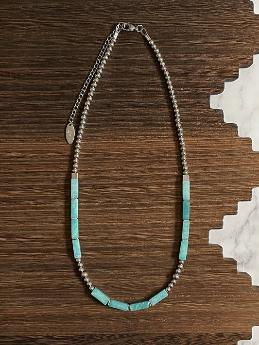 Amazonite Pillar Western Pearl Necklace 18 inch