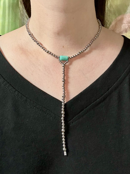 Amazonite Stainless Steel Western Pearl Lariat Choker Necklace 14 inch Red Saguaro Jewelry by Cimarron Red Saguaro Trading Post