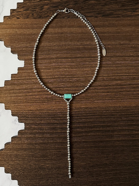 Amazonite Stainless Steel Western Pearl Lariat Choker Necklace 14 inch Red Saguaro Jewelry by Cimarron Red Saguaro Trading Post