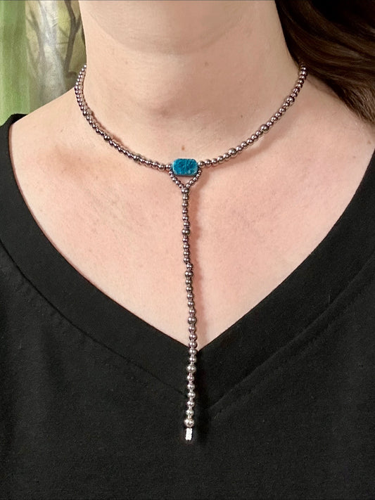 Apatite Stainless Steel Western Pearl Lariat Choker Necklace 14 inch Red Saguaro Jewelry by Cimarron Red Saguaro Trading Post