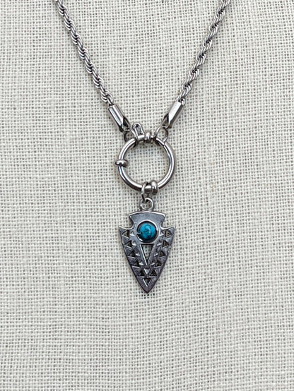 Arrowhead Charm Necklace with Faux Turquoise