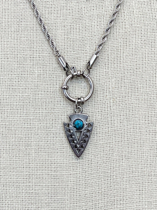Arrowhead Charm Necklace with Faux Turquoise