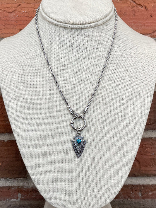 Arrowhead Charm Necklace with Faux Turquoise