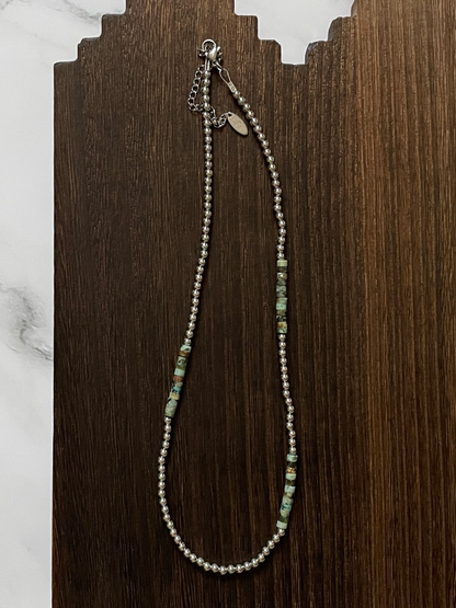 Asymmetric African Turquoise Heishi Western Pearl Necklace 19 inch
