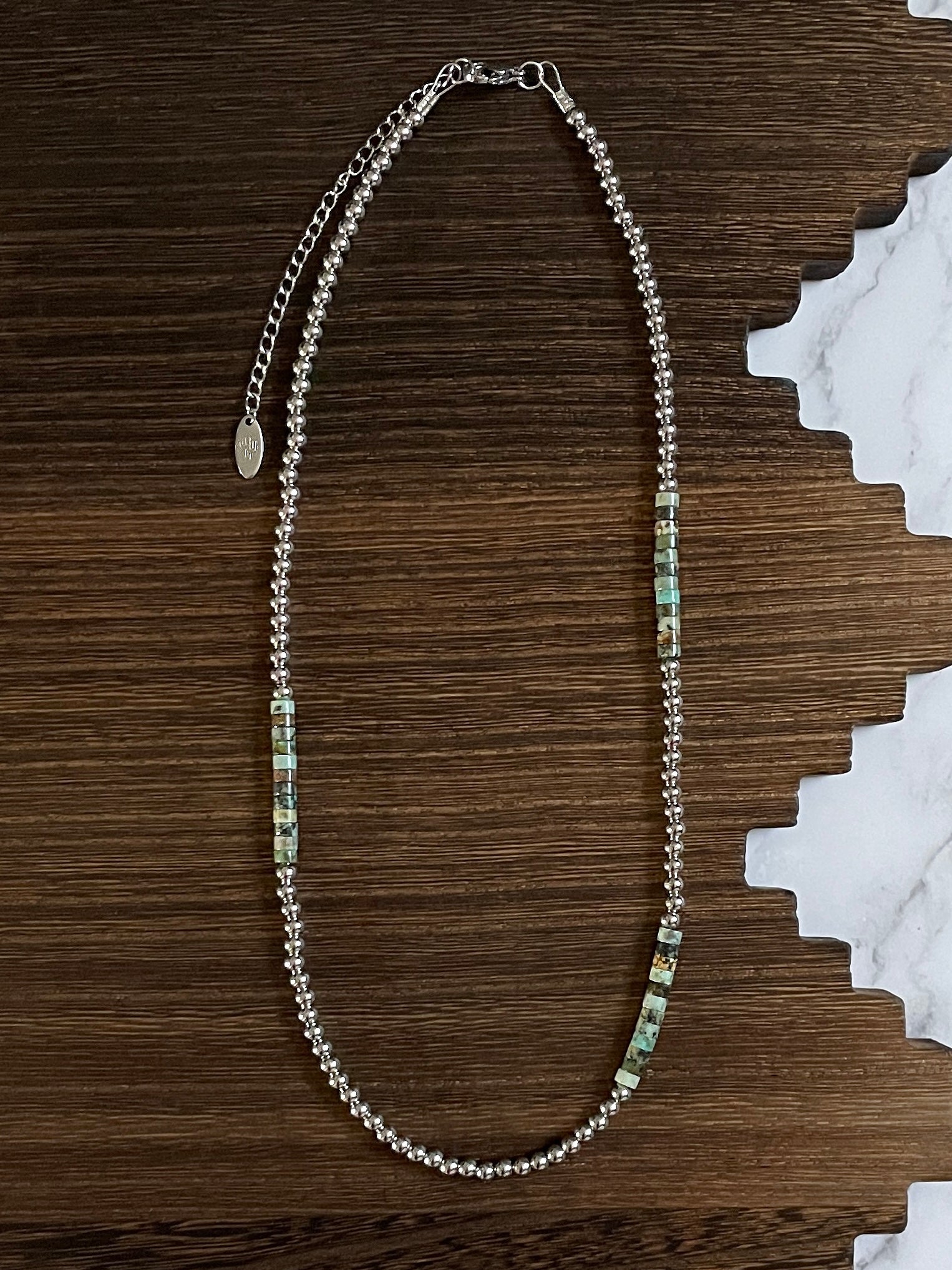 Asymmetric African Turquoise Heishi Western Pearl Necklace 19 inch