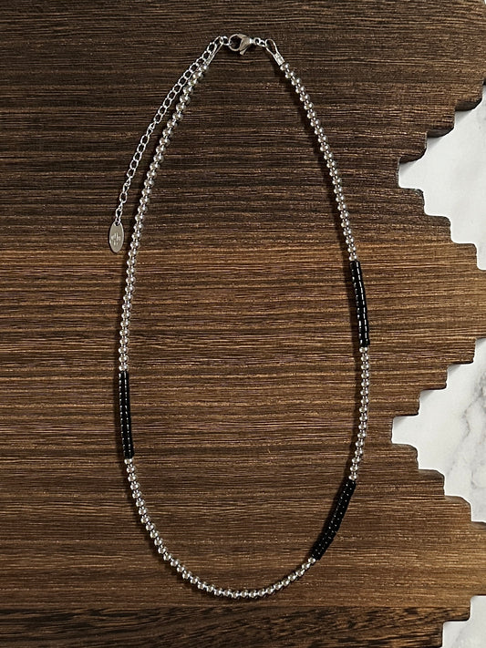 Asymmetric Black Agate Heishi Stainless Steel Western Pearl Necklace 19 inch Red Saguaro Jewelry by Cimarron Red Saguaro Trading Post