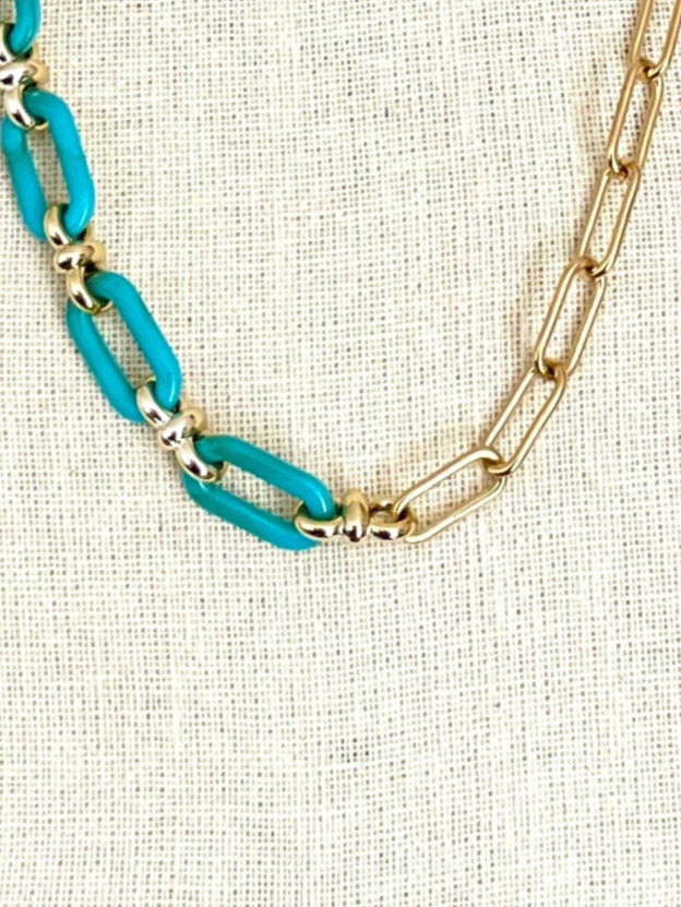 Asymmetric Turquoise Acrylic Paperclip Chain Necklace