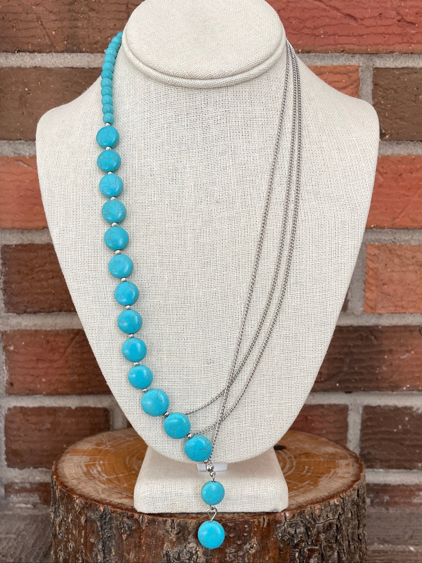 Asymmetric Turquoise and Chain Lariat Necklace