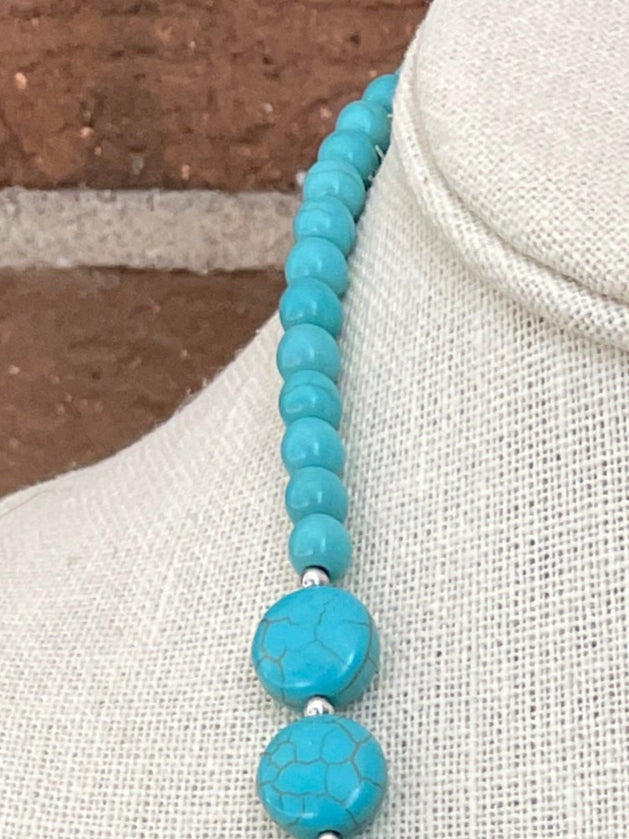 Asymmetric Turquoise and Chain Lariat Necklace