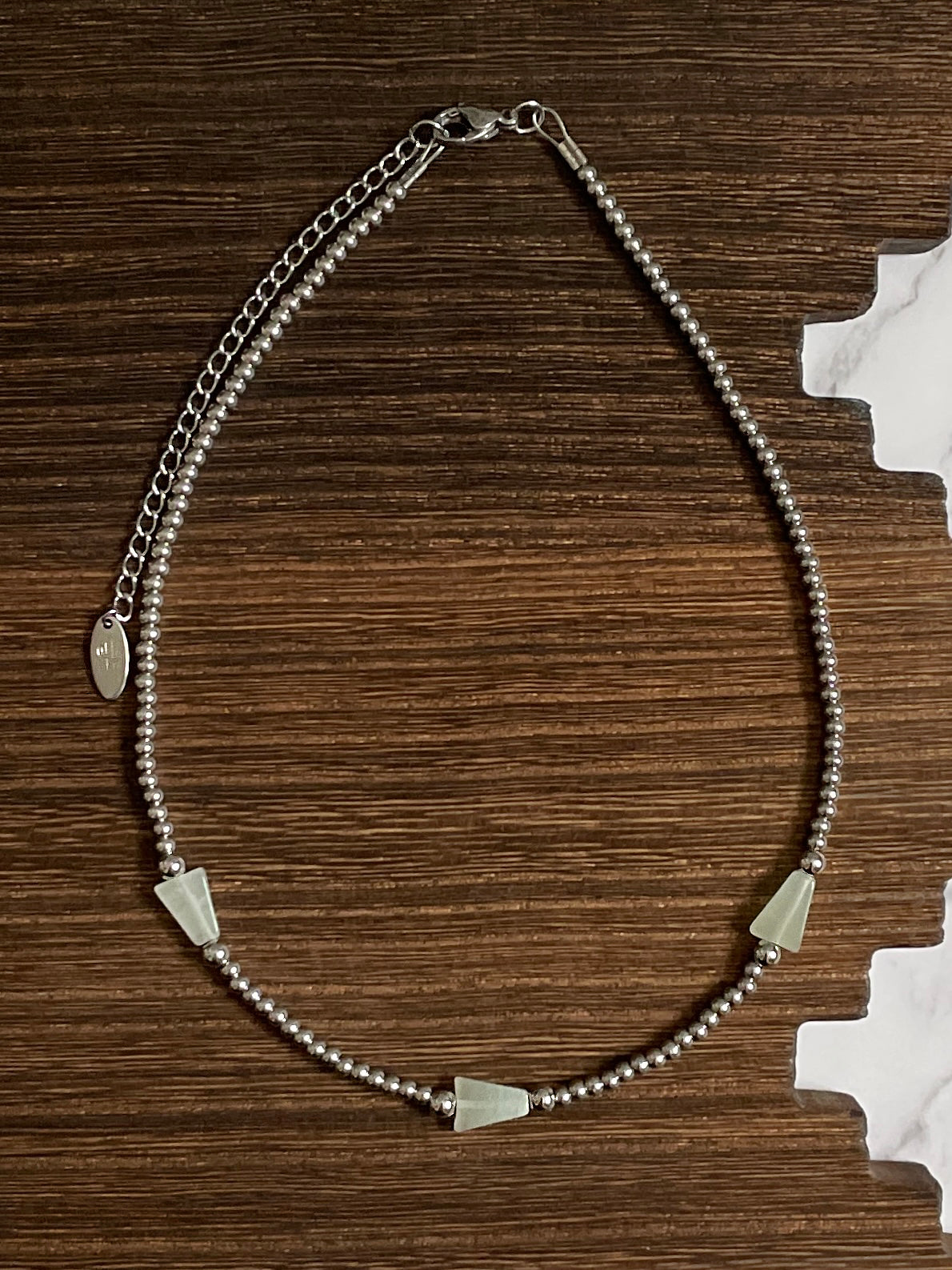Aventurine Triangle Western Pearl Choker Necklace 14 inch