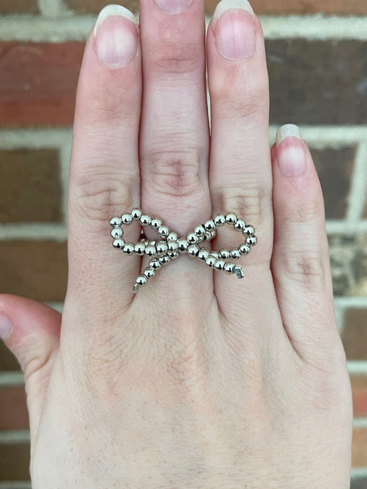 Beaded Bow Ring - Silver