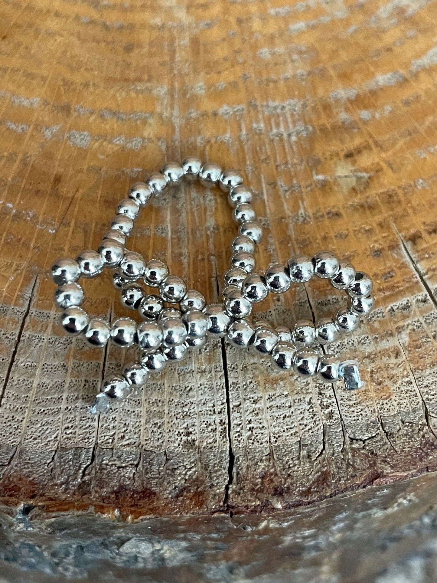 Beaded Bow Ring - Silver