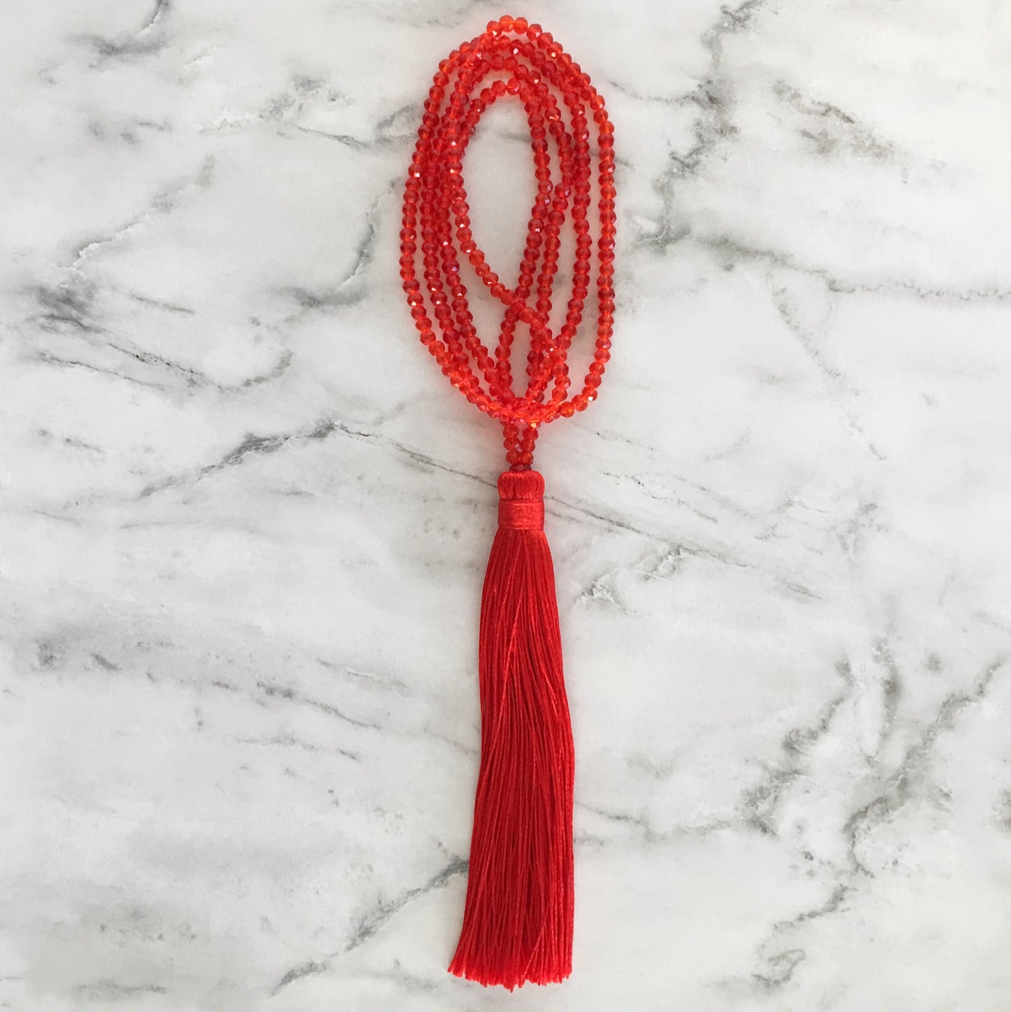 Beaded Necklace with Tassel - Red
