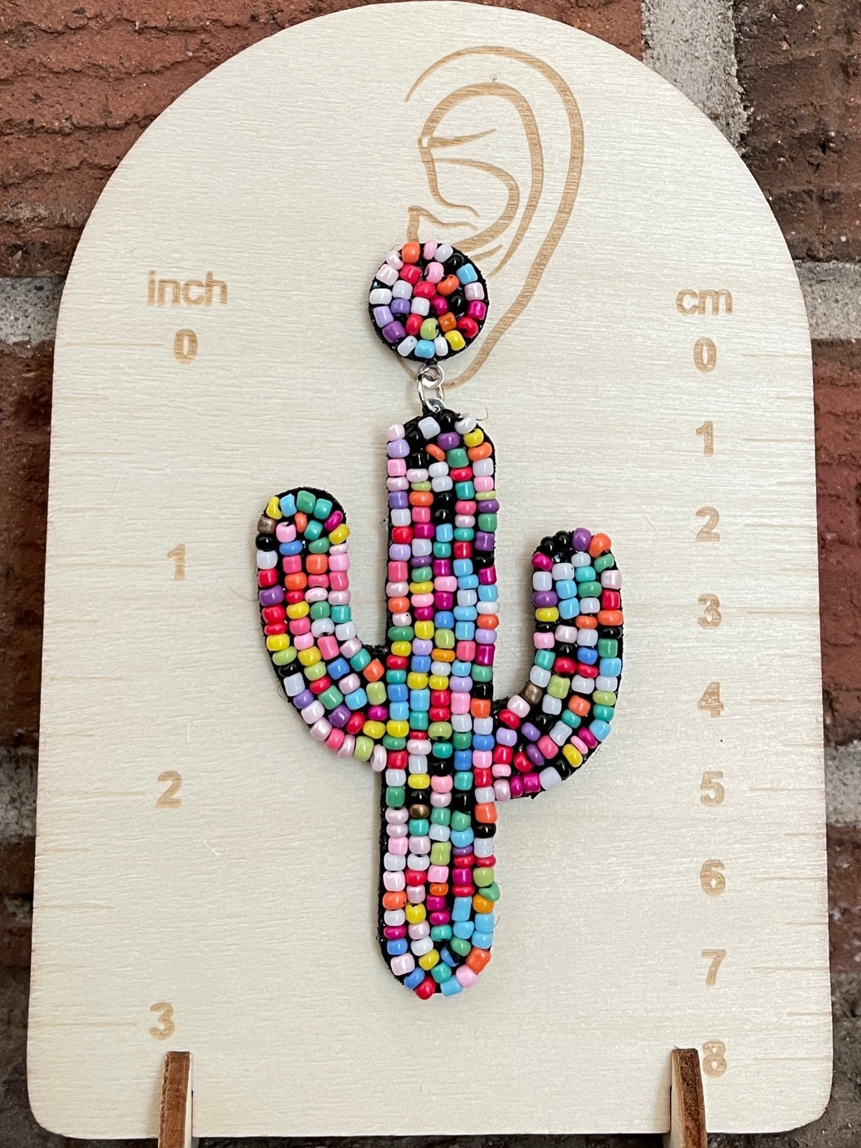 Beaded Saguaro Cactus Earrings - Multicolor