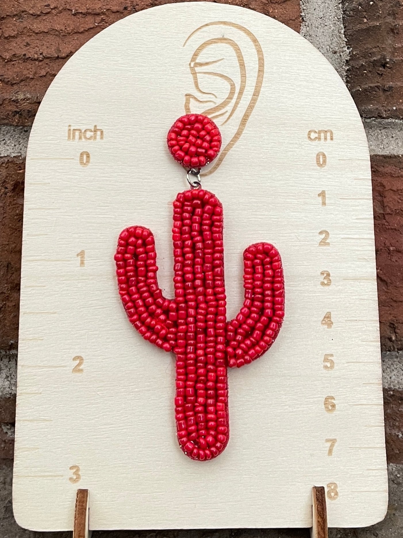 Beaded Saguaro Cactus Earrings - Red