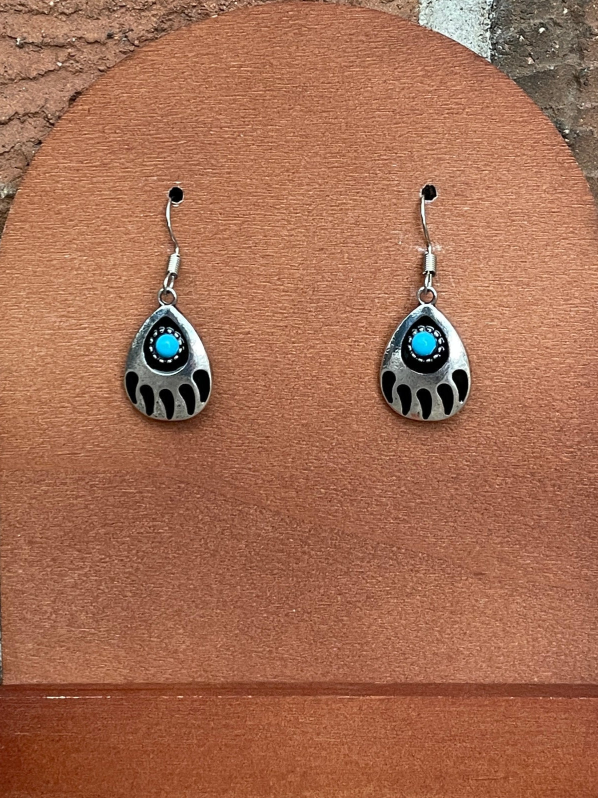 Bear Paw Earrings with Faux Turquoise