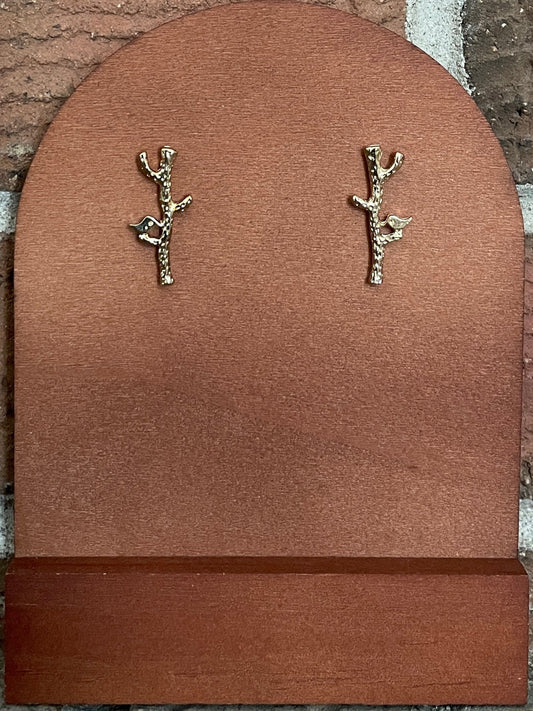 Bird on a Branch Earrings - Gold