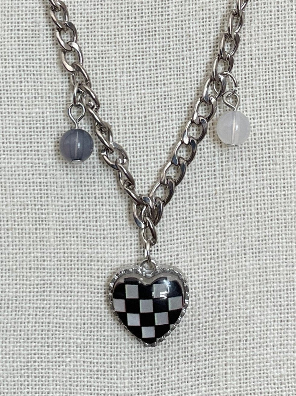 Black Checkerboard Heart Charm Necklace
