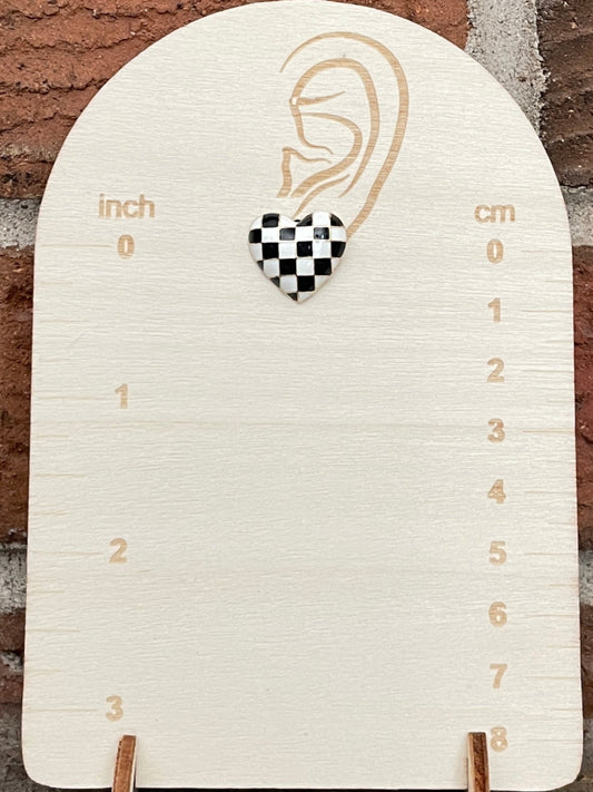 Black and White Checkerboard Heart Earrings