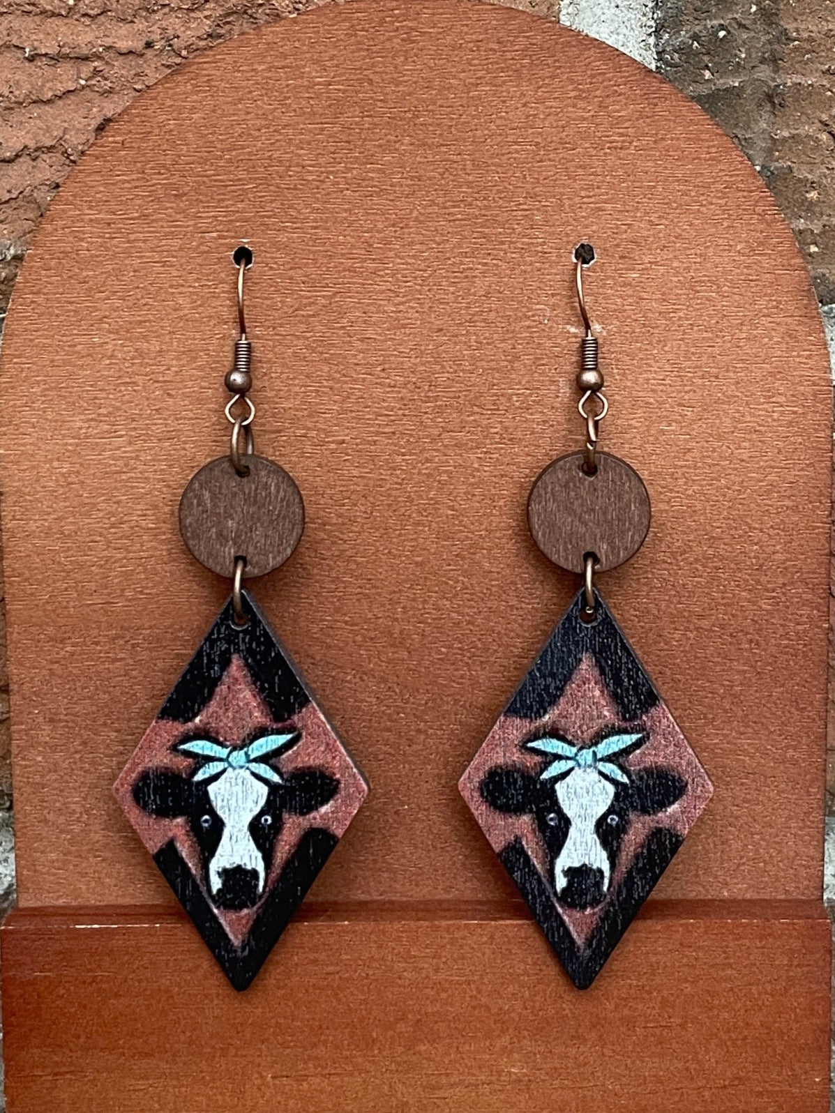 Black and White Dairy Cow Wood Earrings
