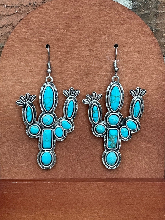 Blooming Saguaro Cactus Turquoise Cluster Earrings