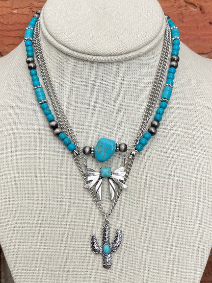Bow Necklace Set with Turquoise & Navajo Style Pearls