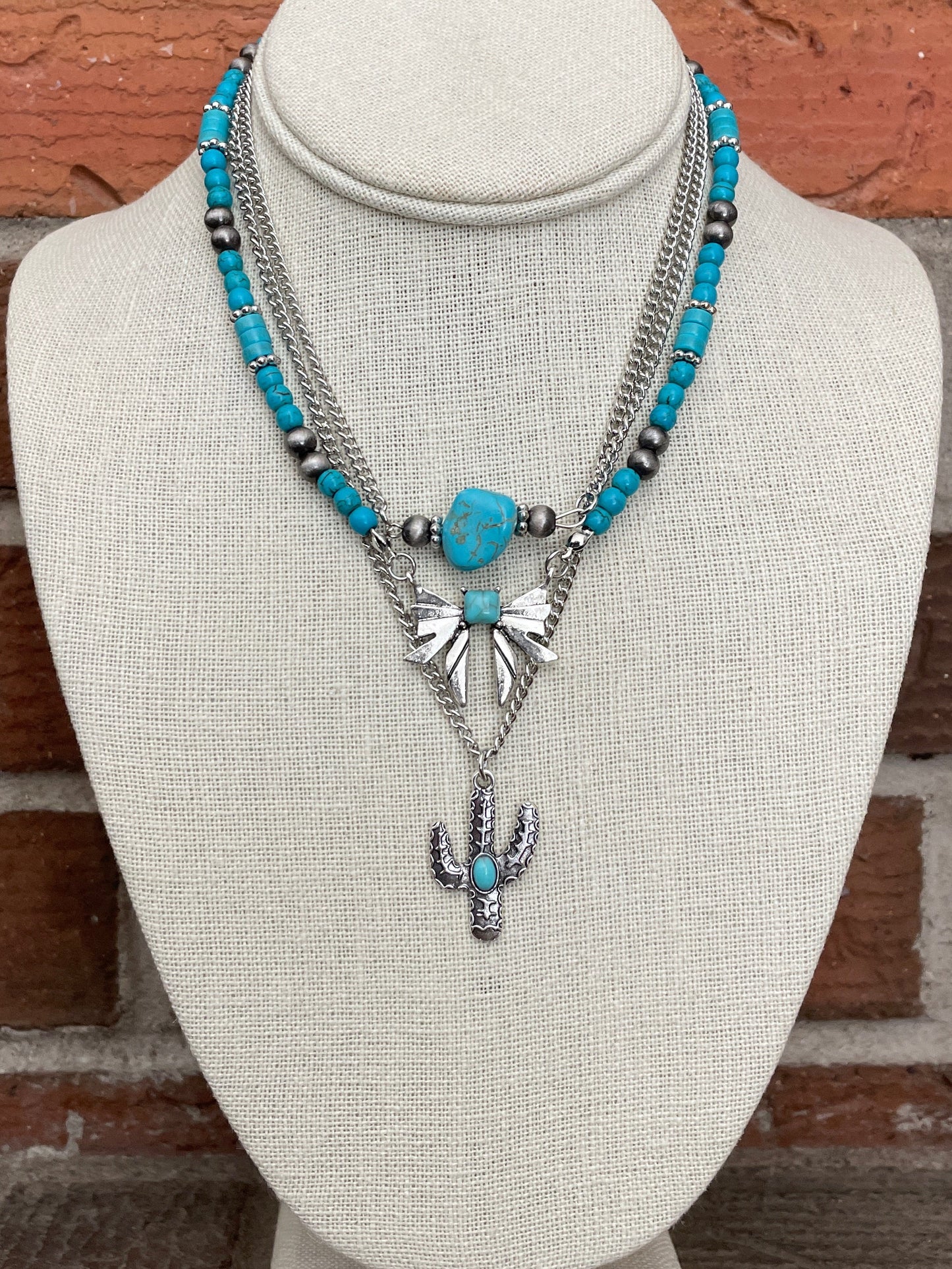Bow Necklace Set with Turquoise & Navajo Style Pearls