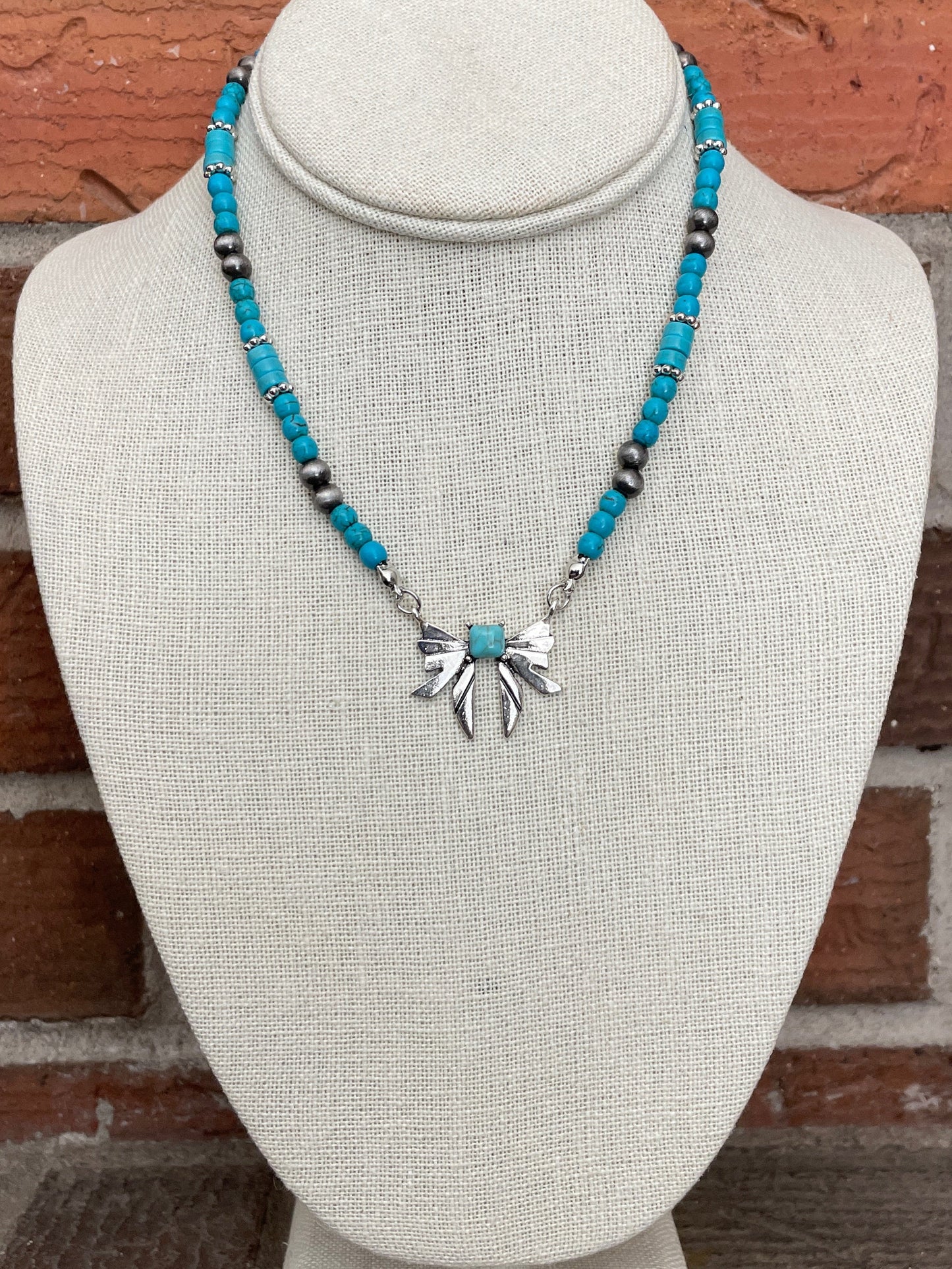 Bow Necklace Set with Turquoise & Navajo Style Pearls