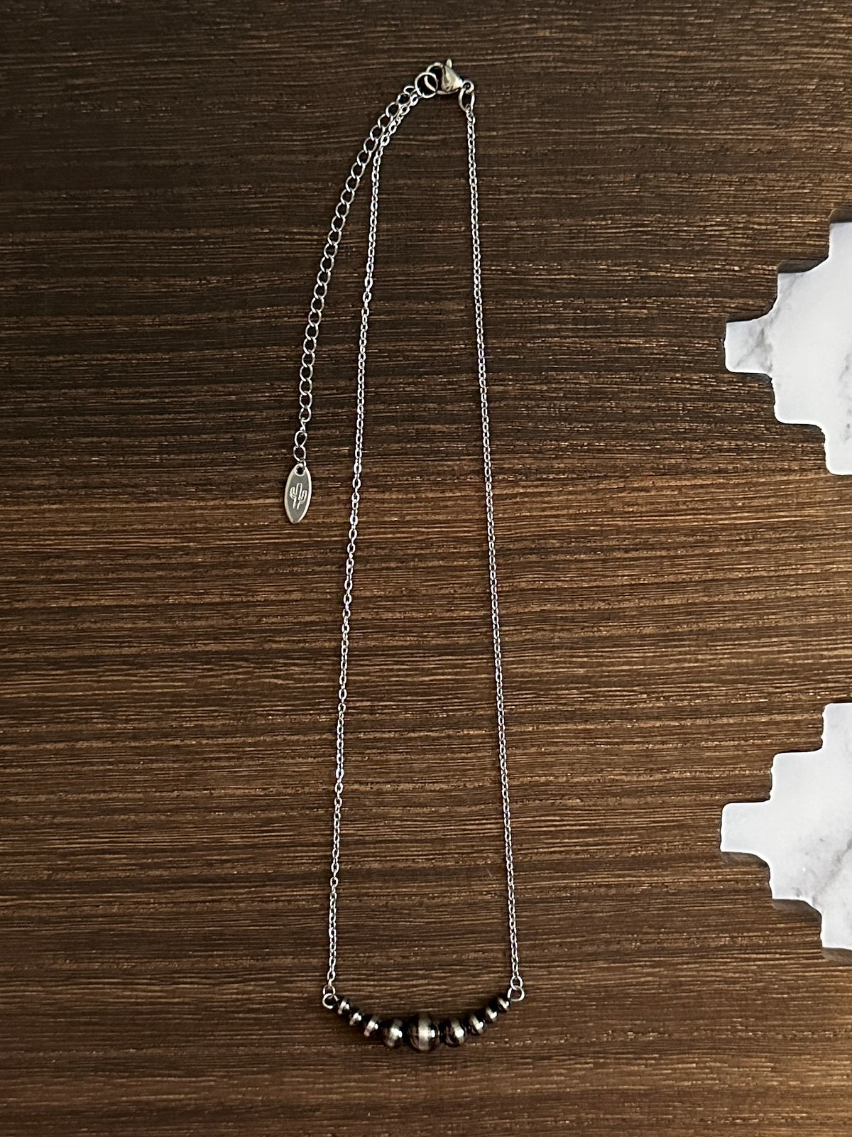 Brushed Steel Western Pearl 1.5 inch Graduated Bar Necklace Red Saguaro Jewelry by Cimarron Red Saguaro Trading Post