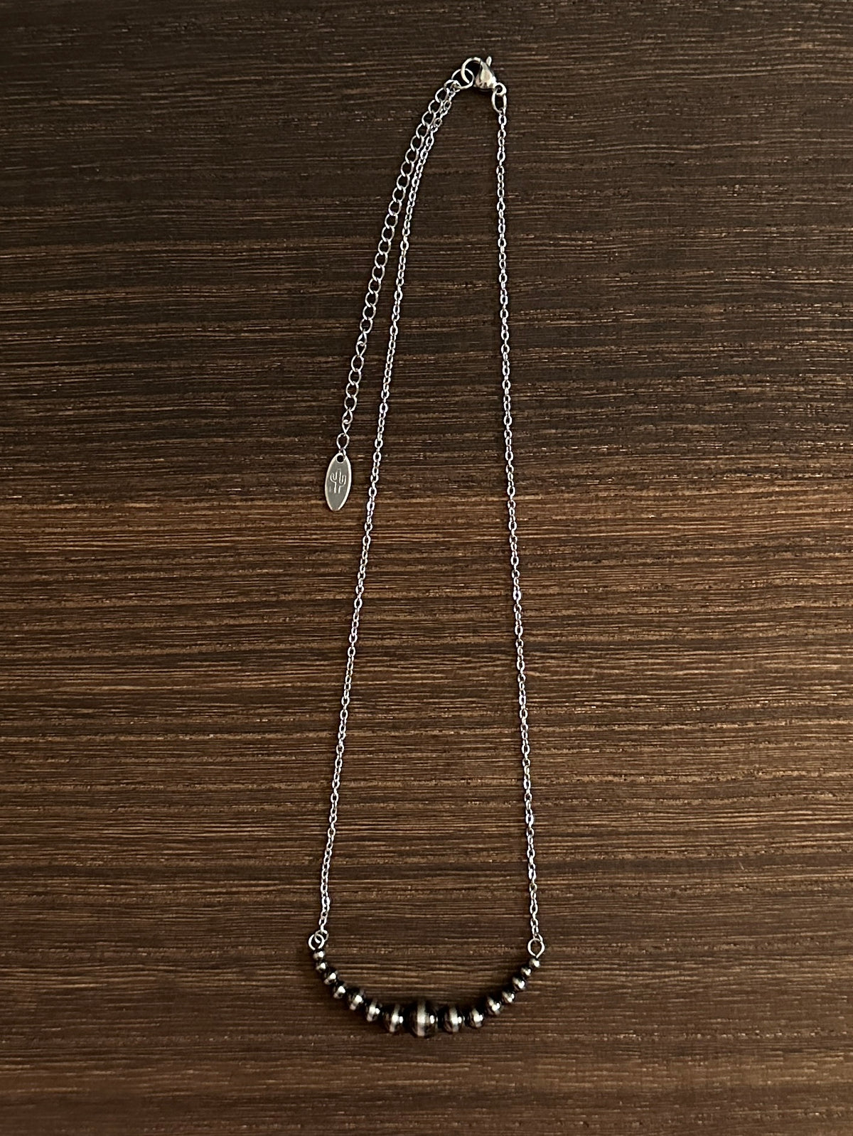 Brushed Steel Western Pearl 2 inch Graduated Bar Necklace Red Saguaro Jewelry by Cimarron Red Saguaro Trading Post
