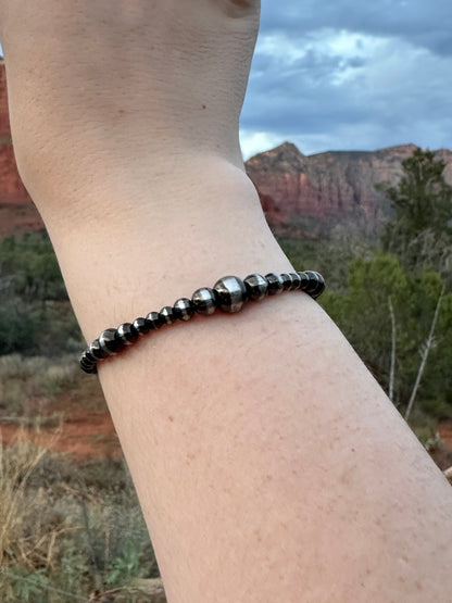 Brushed Steel Western Pearl Dual Graduated Bracelet Red Saguaro Jewelry by Cimarron Red Saguaro Trading Post