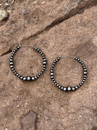 Brushed Steel Western Pearl Dual Graduated Hoop Earrings Red Saguaro Jewelry by Cimarron Red Saguaro Trading Post