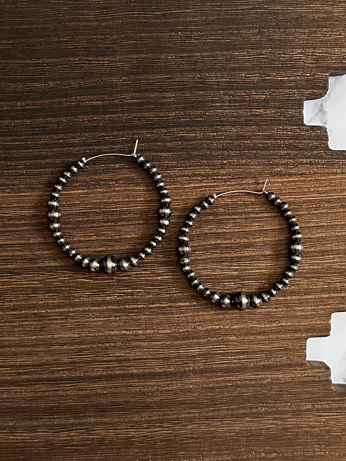 Brushed Steel Western Pearl Dual Graduated Hoop Earrings Red Saguaro Jewelry by Cimarron Red Saguaro Trading Post