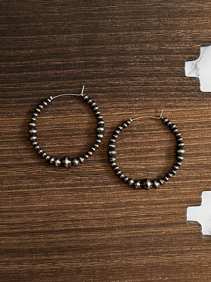 Brushed Steel Western Pearl Dual Graduated Hoop Earrings Red Saguaro Jewelry by Cimarron Red Saguaro Trading Post