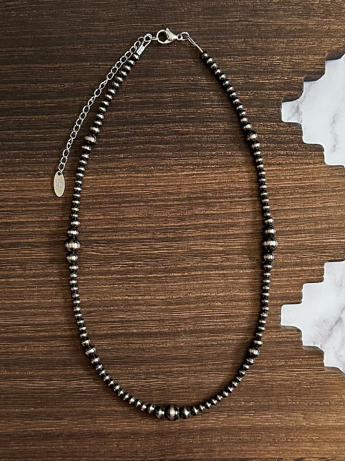 Brushed Steel Western Pearl Dual Graduated Necklace 17 inch Red Saguaro Jewelry by Cimarron Red Saguaro Trading Post