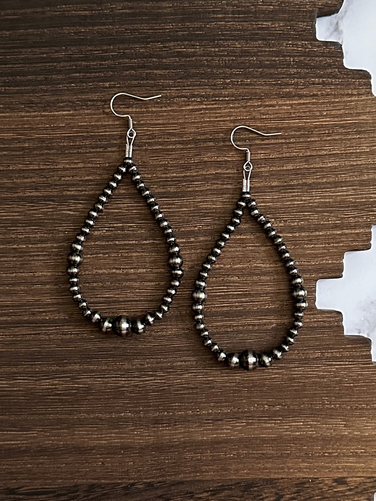 Brushed Steel Western Pearl Dual Graduated Teardrop Earrings Red Saguaro Jewelry by Cimarron Red Saguaro Trading Post