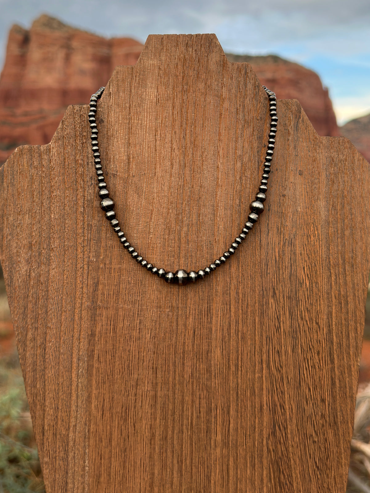 Brushed Steel Western Pearl Graduated Choker Necklace 14 inch Red Saguaro Jewelry by Cimarron Red Saguaro Trading Post