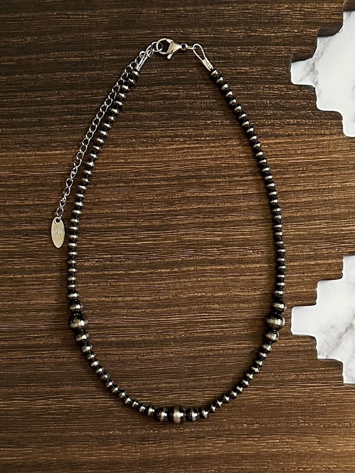 Brushed Steel Western Pearl Graduated Choker Necklace 14 inch Red Saguaro Jewelry by Cimarron Red Saguaro Trading Post