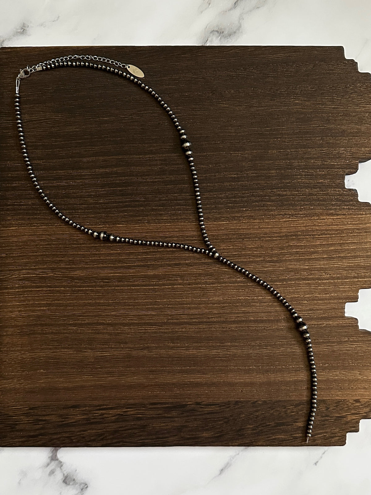 Brushed Steel Western Pearl Graduated Lariat Necklace 18 inch Red Saguaro Jewelry by Cimarron Red Saguaro Trading Post